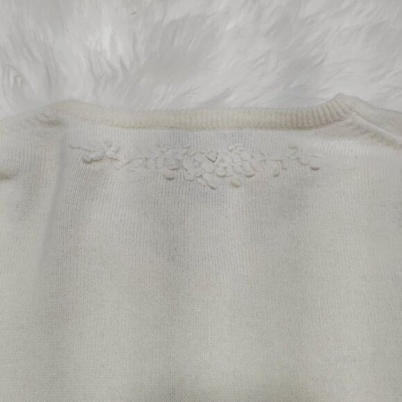 Chelsea Cambell Charter Club White Cashmere Cardigan Floral Embroidery Large - Picture 5 of 10